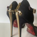 Vintage Cesare Paciotti Lady Blade high heel shoes, heels, sandals boots black real chamois leather y2k gothic with gold swords daggers